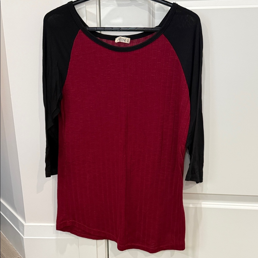 Ardene Burgundy and Black Raglan Long Sleeve Tee